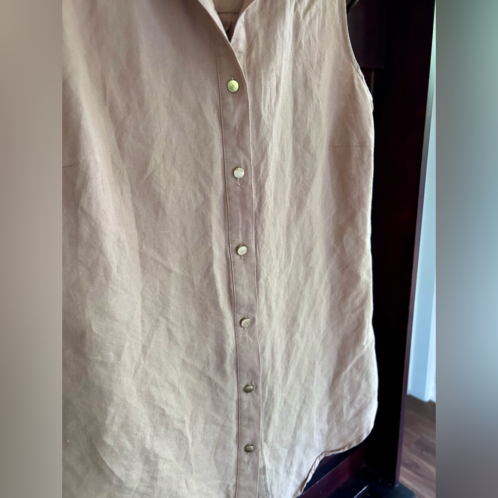 VALERIE STEVENS Y2K Brown Linen Button Tunic Tank 90s Lagenlook Minimalist Sz L - Picture 7 of 15